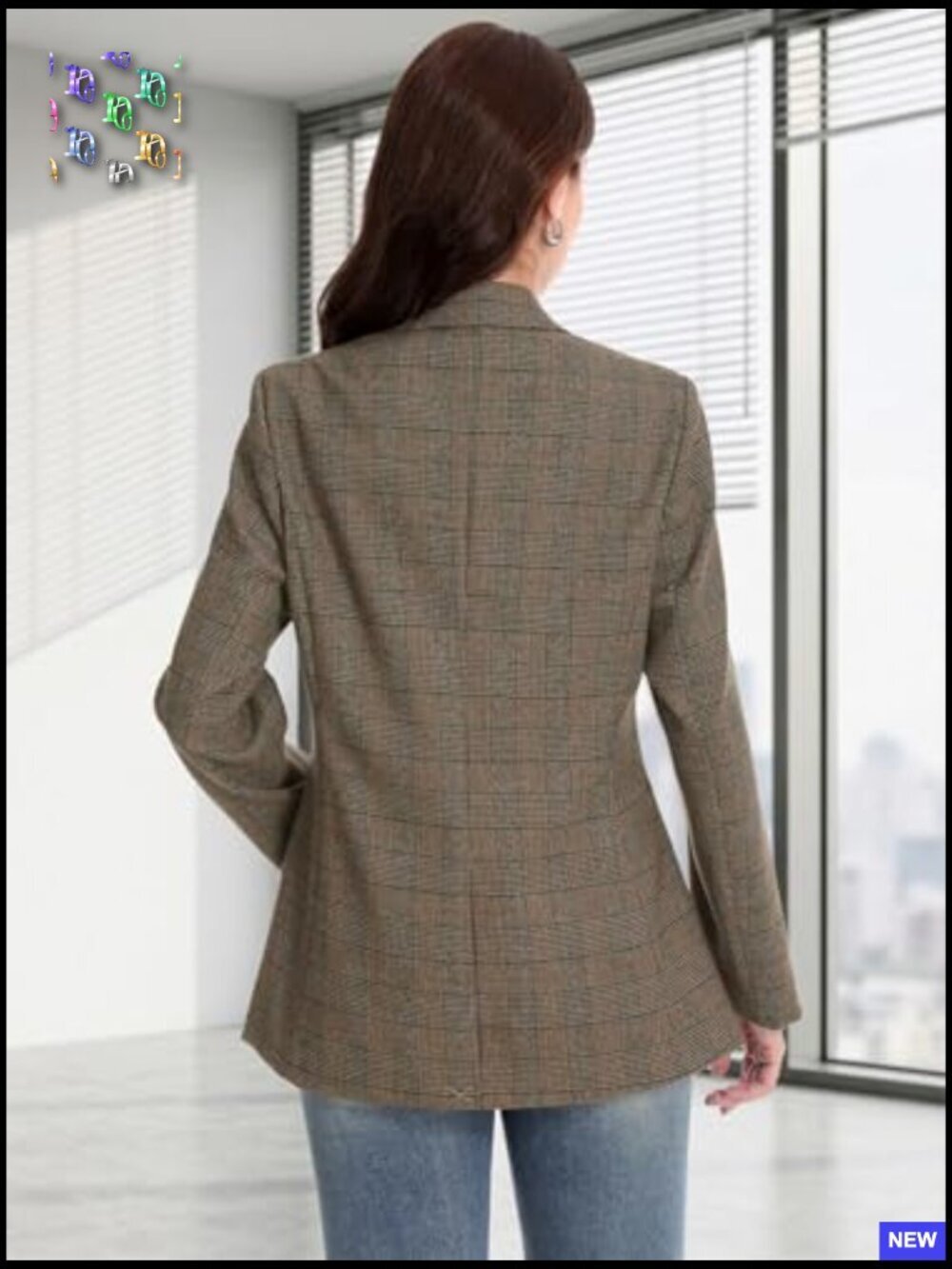 Lightweight Notched Lapel Blazer Plaid Dressy Casual Work Office Jacket - Picture 5 of 7
